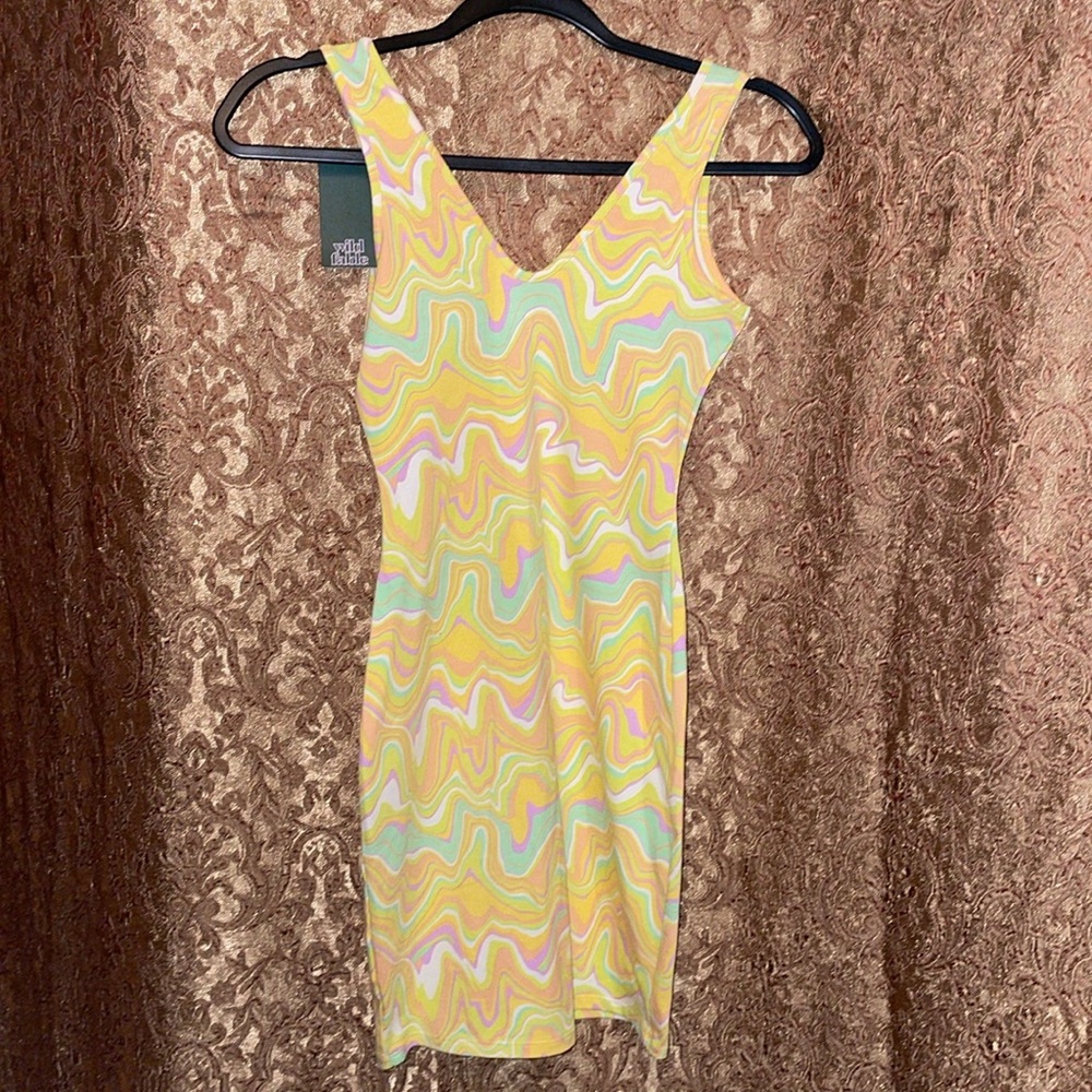 NWT Wild Fable Yellow & Green Bodycon Mini Dress. Size XS - Picture 2 of 5